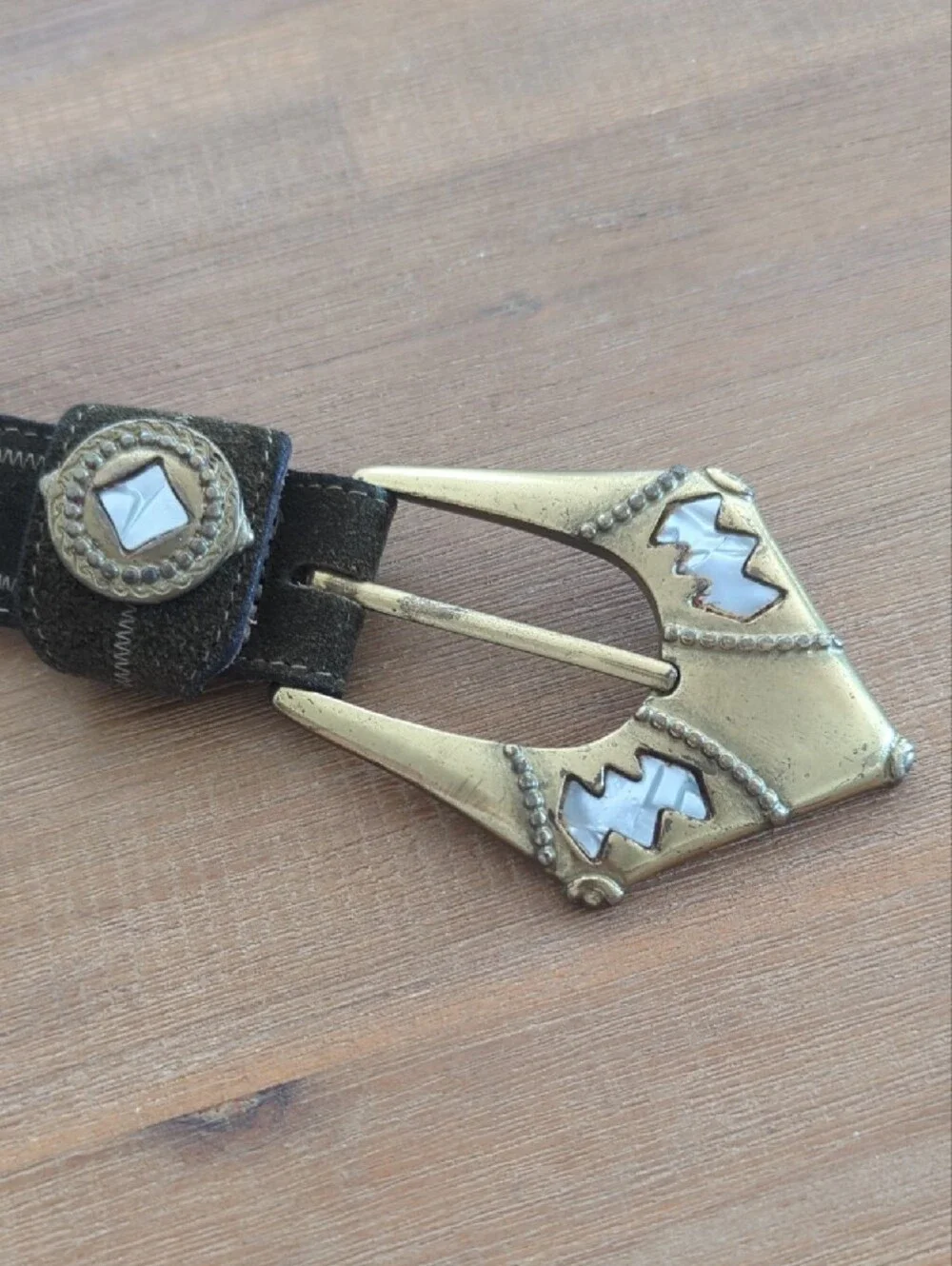 Linea Pelle Olive Suede Belt with Brass Decorative Buckle